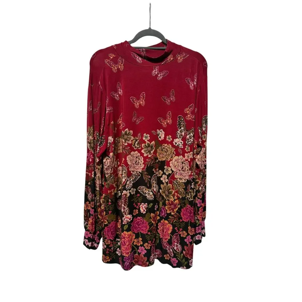 Johnny Was Blouse Women's 2X The Janie Favorite Puff Sleeve Mock Neck in Janies